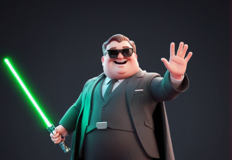 Guy with lightsaber waving